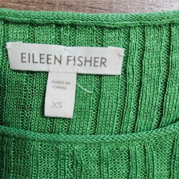 Eileen Fisher Top Ribbed Knit Sweater Green XS 100% Linen Sleeveless Minimalist - Picture 9 of 14